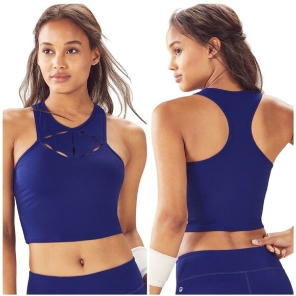 Fabletics Lexi Midi Sports Bra Ink Blue Removable Cups Racer Back Size S - Picture 1 of 7